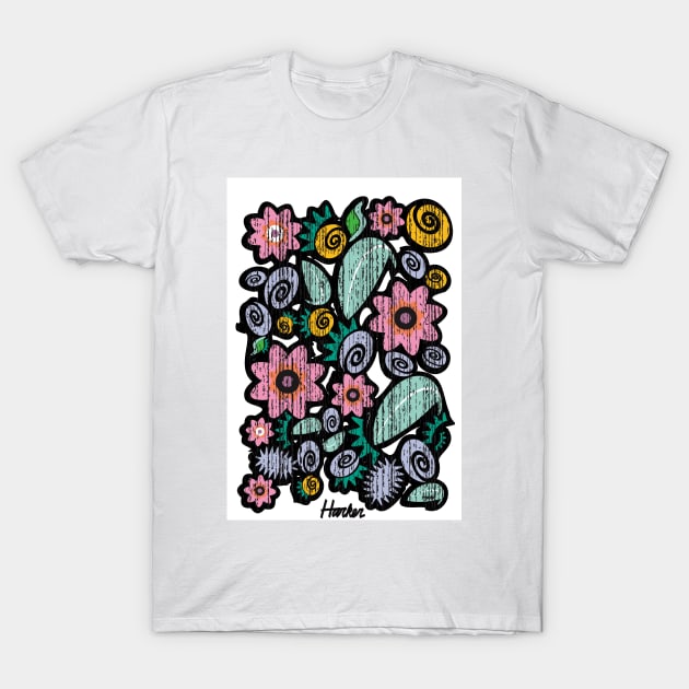 Woodblock Flowers T-Shirt by charker